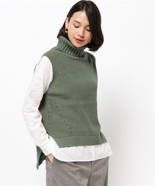Discoat Parisien（ディスコートパリシアン）の「タートルニット切替シャツ（ニット/セーター・レディース・アイボリー/カーキ/グレー・LARGE/MEDIUM）」の3枚目の写真