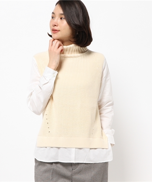 Discoat Parisien（ディスコートパリシアン）の「タートルニット切替シャツ（ニット/セーター・レディース・アイボリー/カーキ/グレー・LARGE/MEDIUM）」の2枚目の写真