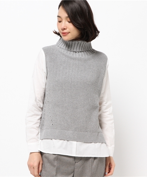 Discoat Parisien（ディスコートパリシアン）の「タートルニット切替シャツ（ニット/セーター・レディース・アイボリー/カーキ/グレー・LARGE/MEDIUM）」の6枚目の写真