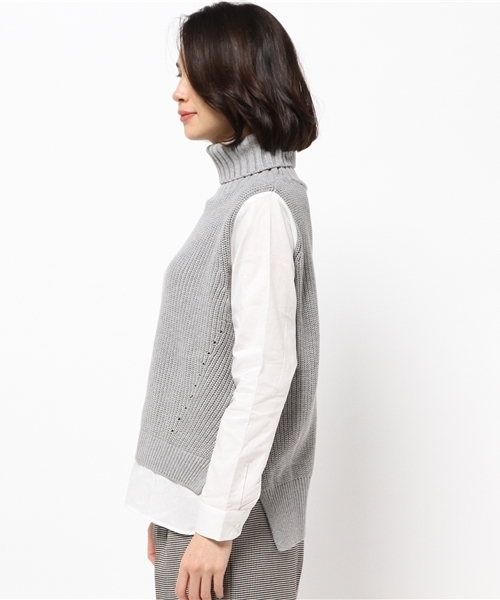Discoat Parisien（ディスコートパリシアン）の「タートルニット切替シャツ（ニット/セーター・レディース・アイボリー/カーキ/グレー・LARGE/MEDIUM）」の7枚目の写真