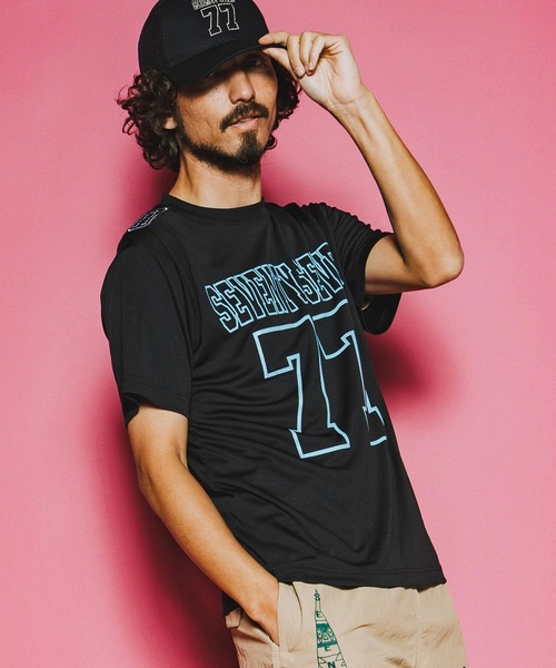 seventy seven(セブンティセブン)の「mt10176-light onz S-S dry t-shirt (77number) Tシャツ(7726S210)(Tシャツ/カットソー・メンズ・ホワイト/ブラック/ピンク系その他・XL/L/M/S)」の2枚目の写真
