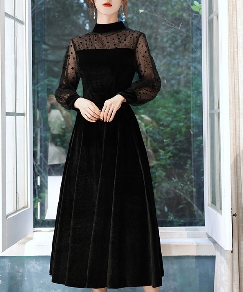 FREE STYLISTS(フリー スタイリスト)の「YUGA_YGMC Sheer dot velvet dress(ドレス・レディース・ブラック・M/S/XL/L)」の1枚目の写真