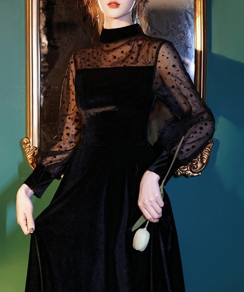 FREE STYLISTS(フリー スタイリスト)の「YUGA_YGMC Sheer dot velvet dress(ドレス・レディース・ブラック・M/S/XL/L)」の3枚目の写真
