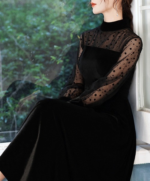 FREE STYLISTS(フリー スタイリスト)の「YUGA_YGMC Sheer dot velvet dress(ドレス・レディース・ブラック・M/S/XL/L)」の14枚目の写真