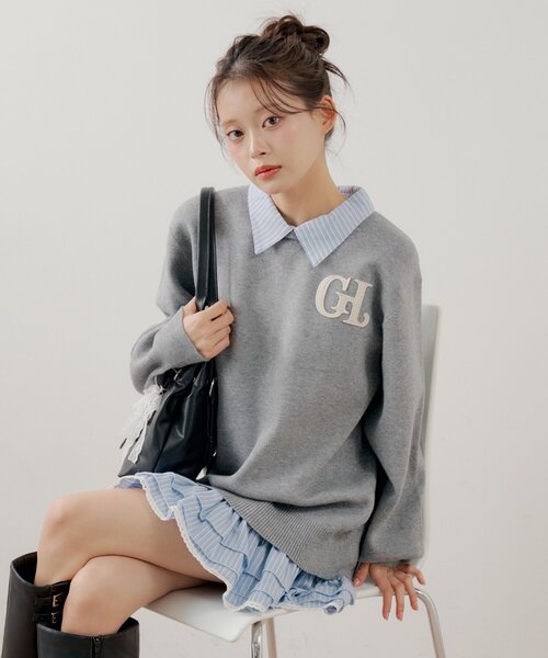 Chico（チコ）の「【マルチway】シャツレイヤードニットワンピース（ワンピース・レディース・グレー系その他2/ネイビー/ベージュ/アイボリー・FREE）」の3枚目の写真