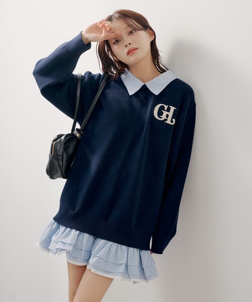 Chico（チコ）の「【マルチway】シャツレイヤードニットワンピース（ワンピース・レディース・グレー系その他2/ネイビー/ベージュ/アイボリー・FREE）」の5枚目の写真