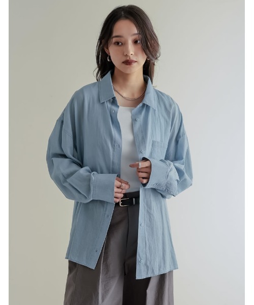 Re:EDIT（リエディ）の「[2026S/S COLLECTION]シアーデニムシャツ（シャツ/ブラウス・レディース・サックスブルー/ネイビー・MEDIUM/LARGE）」の9枚目の写真
