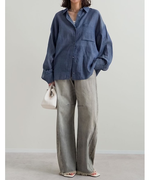 Re:EDIT（リエディ）の「[2026S/S COLLECTION]シアーデニムシャツ（シャツ/ブラウス・レディース・サックスブルー/ネイビー・MEDIUM/LARGE）」の10枚目の写真