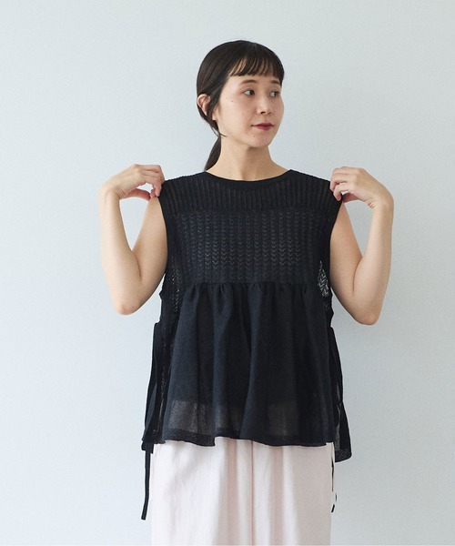 yuni（ユニ　）の「12G和紙/Polyester tiered knit vest（ベスト・レディース・ブラック/グレー/アイボリー・FREE）」の9枚目の写真