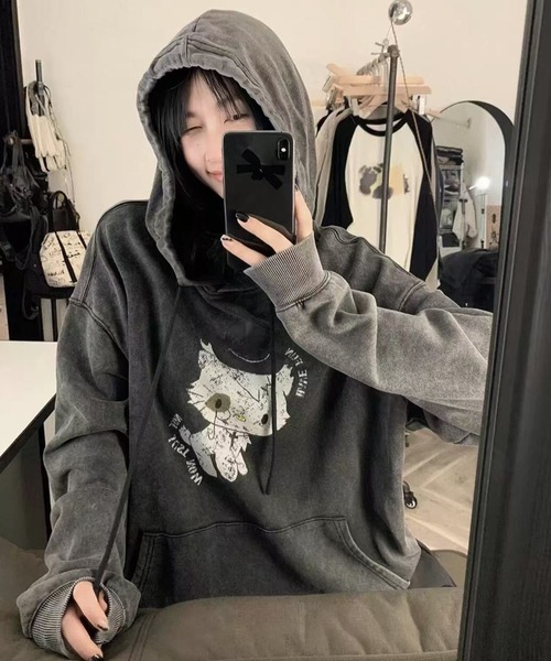 GEMEDA(ジェメダ)の「ユニセックスウォッシュパーカー(パーカー・レディース・ブラック系/ブラック・M)」の6枚目の写真