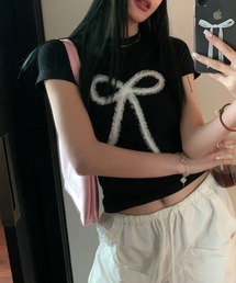 c.u.l | リボンプリント コンパクト Tシャツ カットソー culw897(Tシャツ/カットソー)