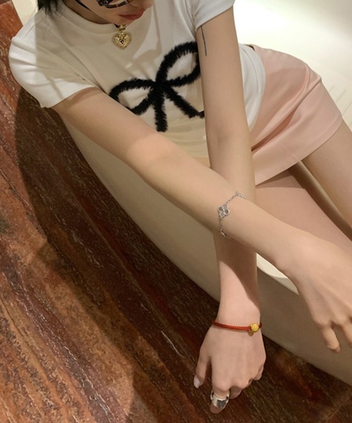 c.u.l(シーユーエル)の「リボンプリント コンパクト Tシャツ カットソー culw897(Tシャツ/カットソー・レディース・ブラック/ホワイト・S/M)」の7枚目の写真