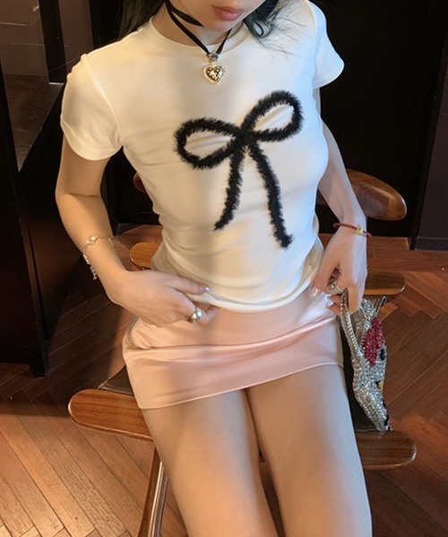 c.u.l(シーユーエル)の「リボンプリント コンパクト Tシャツ カットソー culw897(Tシャツ/カットソー・レディース・ブラック/ホワイト・S/M)」の10枚目の写真
