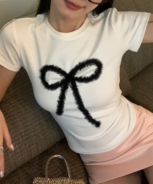 c.u.l(シーユーエル)の「リボンプリント コンパクト Tシャツ カットソー culw897(Tシャツ/カットソー・レディース・ブラック/ホワイト・S/M)」の11枚目の写真