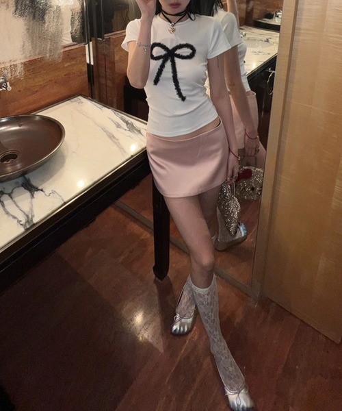 c.u.l(シーユーエル)の「リボンプリント コンパクト Tシャツ カットソー culw897(Tシャツ/カットソー・レディース・ブラック/ホワイト・S/M)」の12枚目の写真
