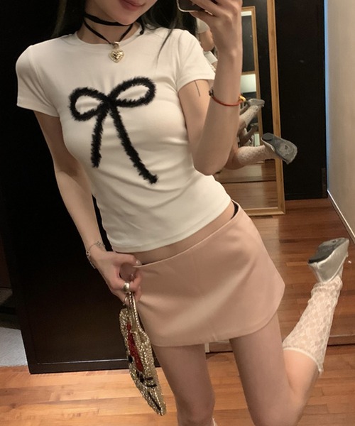 c.u.l(シーユーエル)の「リボンプリント コンパクト Tシャツ カットソー culw897(Tシャツ/カットソー・レディース・ブラック/ホワイト・S/M)」の14枚目の写真