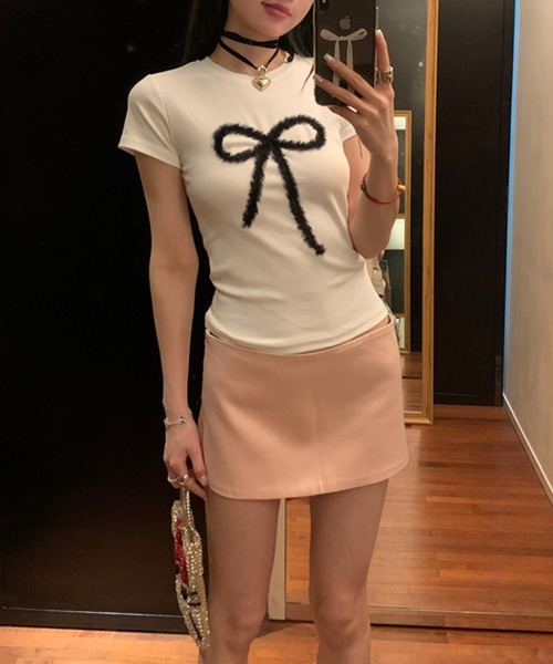 c.u.l(シーユーエル)の「リボンプリント コンパクト Tシャツ カットソー culw897(Tシャツ/カットソー・レディース・ブラック/ホワイト・S/M)」の15枚目の写真