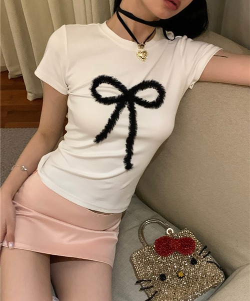 c.u.l(シーユーエル)の「リボンプリント コンパクト Tシャツ カットソー culw897(Tシャツ/カットソー・レディース・ブラック/ホワイト・S/M)」の19枚目の写真