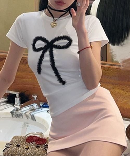 c.u.l(シーユーエル)の「リボンプリント コンパクト Tシャツ カットソー culw897(Tシャツ/カットソー・レディース・ブラック/ホワイト・S/M)」の22枚目の写真