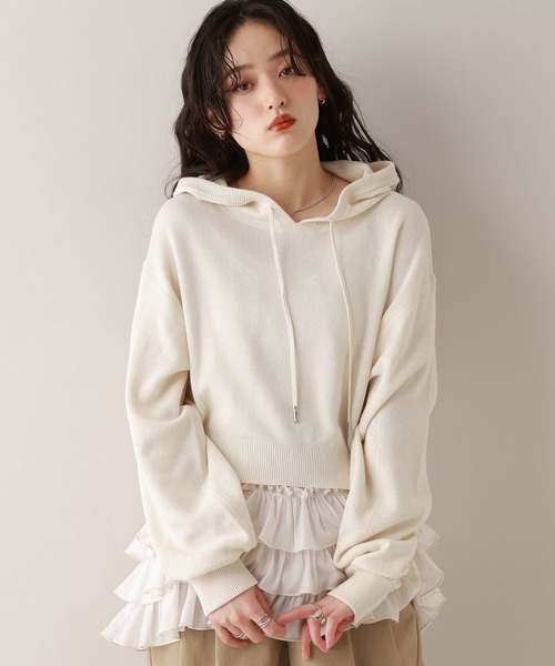 RAGEBLUE(レイジブルー)の「ハイゲージニットショートパーカー(パーカー・レディース・ブラック/ピンク/ホワイト・FREE)」の1枚目の写真