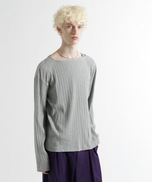 HARE（ハレ）の「ボートネックリブTEE(HARE)（Tシャツ/カットソー・メンズ・ブラック/グレー・FREE）」の2枚目の写真