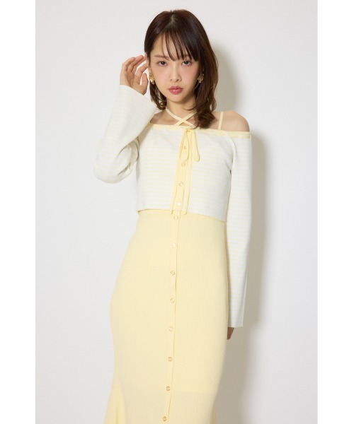 rienda(リエンダ)の「ボーダーカーデセットマーメイドニットワンピース 春服(ワンピース・レディース・イエロー・FREE)」の6枚目の写真