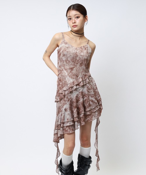 SPIRALGIRL（スパイラルガール）の「ティアードデザインイレヘムキャミワンピース（ワンピース・レディース・ブラウン/イエロー・FREE）」の2枚目の写真