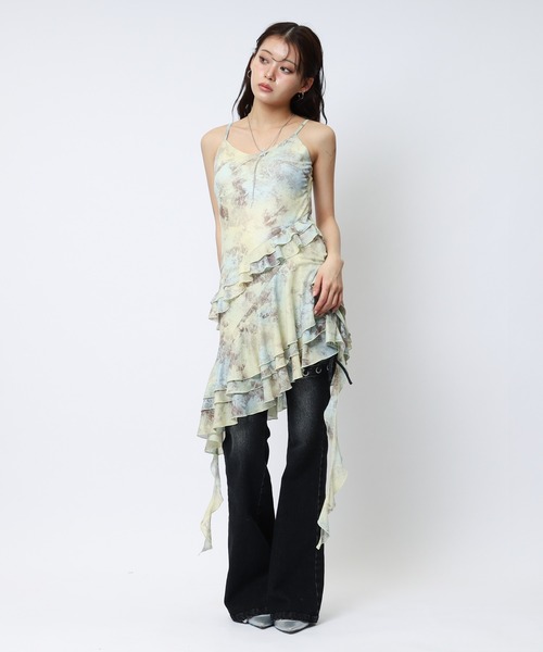 SPIRALGIRL（スパイラルガール）の「ティアードデザインイレヘムキャミワンピース（ワンピース・レディース・ブラウン/イエロー・FREE）」の8枚目の写真