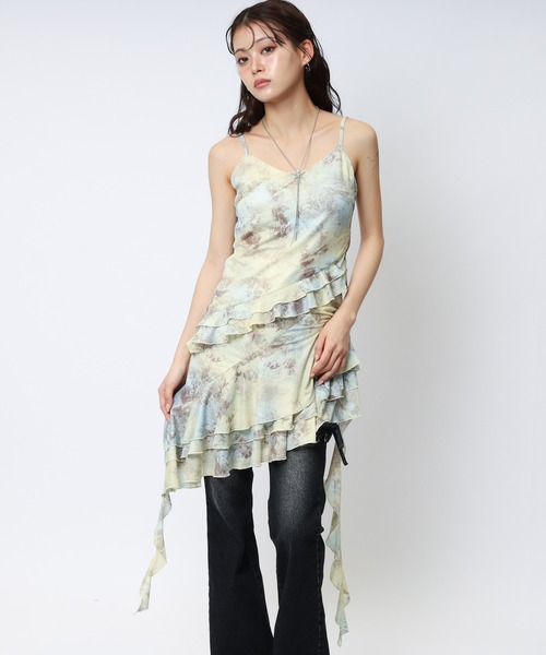 SPIRALGIRL（スパイラルガール）の「ティアードデザインイレヘムキャミワンピース（ワンピース・レディース・ブラウン/イエロー・FREE）」の6枚目の写真