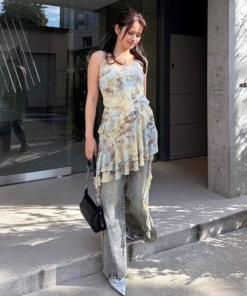 SPIRALGIRL（スパイラルガール）の「ティアードデザインイレヘムキャミワンピース（ワンピース・レディース・ブラウン/イエロー・FREE）」の11枚目の写真