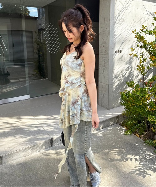 SPIRALGIRL（スパイラルガール）の「ティアードデザインイレヘムキャミワンピース（ワンピース・レディース・ブラウン/イエロー・FREE）」の12枚目の写真