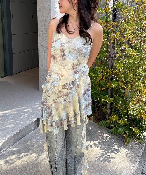 SPIRALGIRL（スパイラルガール）の「ティアードデザインイレヘムキャミワンピース（ワンピース・レディース・ブラウン/イエロー・FREE）」の9枚目の写真