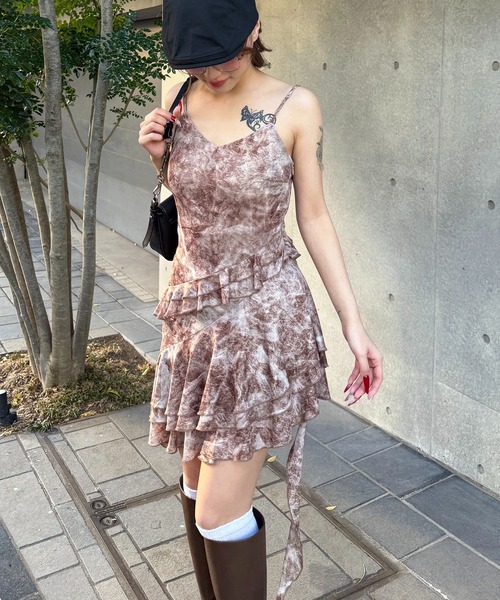 SPIRALGIRL（スパイラルガール）の「ティアードデザインイレヘムキャミワンピース（ワンピース・レディース・ブラウン/イエロー・FREE）」の18枚目の写真