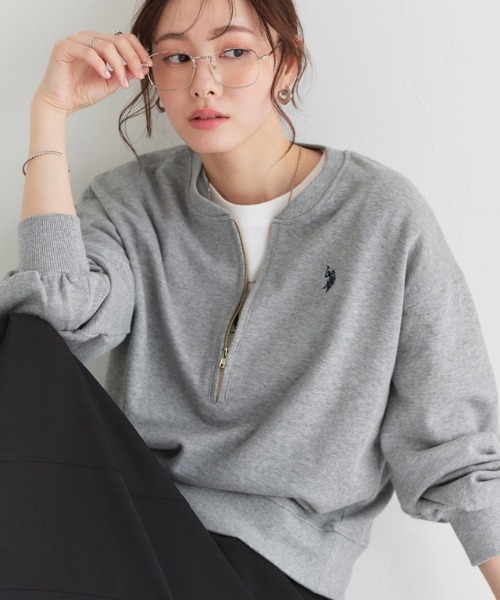 U.S. POLO ASSN.(ユーエスポロアッスン)の「U.S. POLO ASSN. ハーフジップスウェット(スウェット・レディース・オフホワイト/杢グレー/ネイビー・L/M)」の2枚目の写真