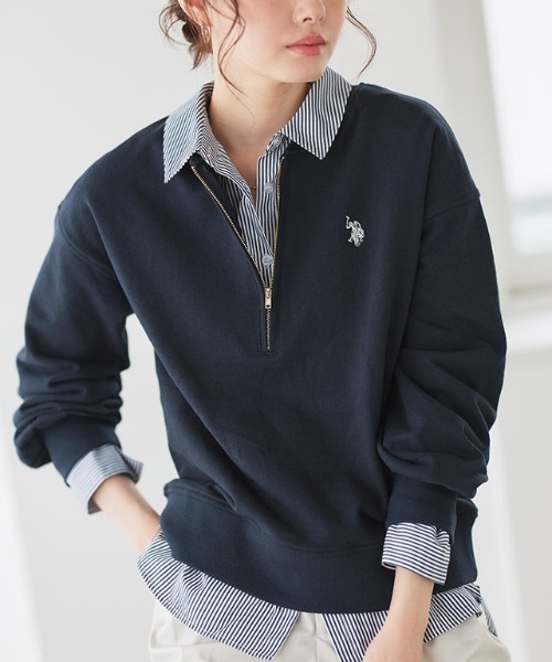 U.S. POLO ASSN.(ユーエスポロアッスン)の「U.S. POLO ASSN. ハーフジップスウェット(スウェット・レディース・オフホワイト/杢グレー/ネイビー・L/M)」の3枚目の写真