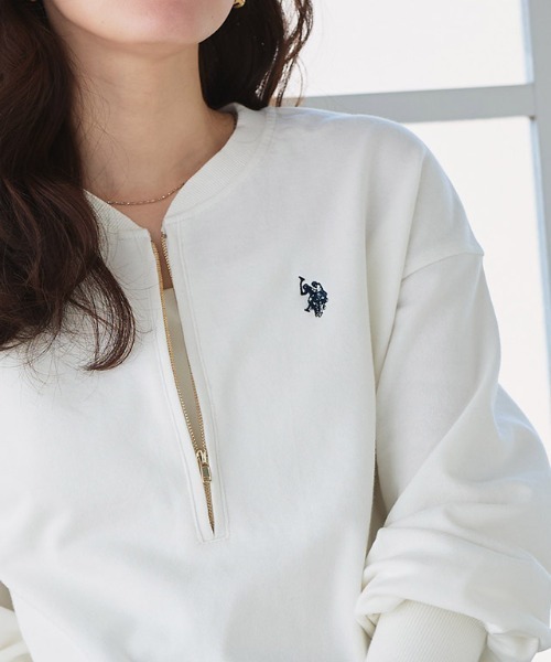 U.S. POLO ASSN.(ユーエスポロアッスン)の「U.S. POLO ASSN. ハーフジップスウェット(スウェット・レディース・オフホワイト/杢グレー/ネイビー・L/M)」の9枚目の写真
