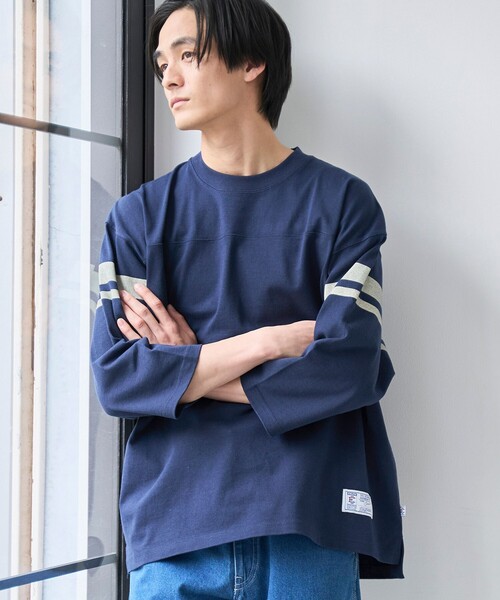 coen(コーエン)の「Repurヘビーコットン七分袖フットボールTシャツ【抗菌性、消臭性】(Tシャツ/カットソー・メンズ・ナチュラル/ダークグレー/ネイビー/ホワイト・S/M/L/XL)」の4枚目の写真