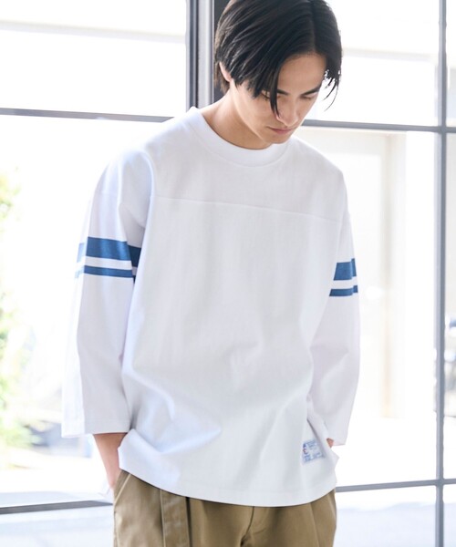 coen(コーエン)の「Repurヘビーコットン七分袖フットボールTシャツ【抗菌性、消臭性】(Tシャツ/カットソー・メンズ・ナチュラル/ダークグレー/ネイビー/ホワイト・S/M/L/XL)」の1枚目の写真