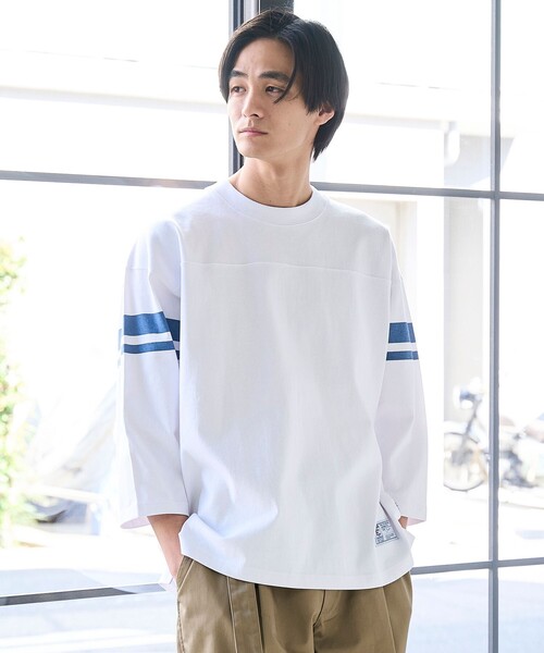 coen(コーエン)の「Repurヘビーコットン七分袖フットボールTシャツ【抗菌性、消臭性】(Tシャツ/カットソー・メンズ・ナチュラル/ダークグレー/ネイビー/ホワイト・S/M/L/XL)」の8枚目の写真