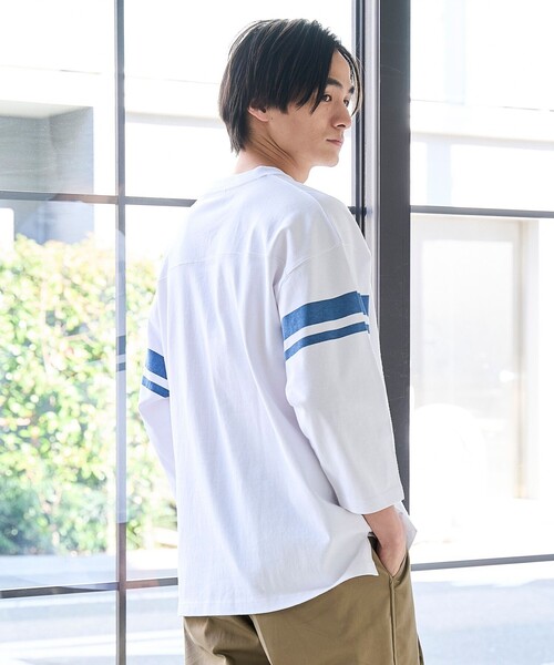 coen(コーエン)の「Repurヘビーコットン七分袖フットボールTシャツ【抗菌性、消臭性】(Tシャツ/カットソー・メンズ・ナチュラル/ダークグレー/ネイビー/ホワイト・S/M/L/XL)」の9枚目の写真