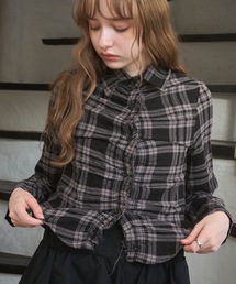 チェックギャザーシャツ/check gather shirt
