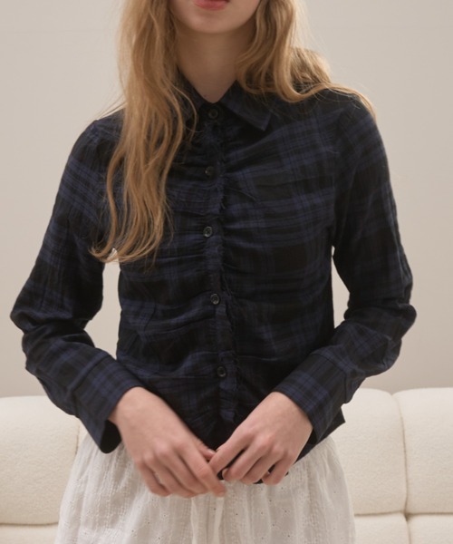 Birthday room（バースデイルーム）の「チェックギャザーシャツ/check gather shirt（シャツ/ブラウス・レディース・ブラック/ネイビー・FREE）」の10枚目の写真