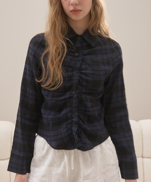 Birthday room（バースデイルーム）の「チェックギャザーシャツ/check gather shirt（シャツ/ブラウス・レディース・ブラック/ネイビー・FREE）」の11枚目の写真