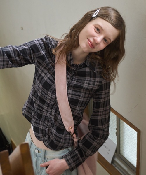 Birthday room（バースデイルーム）の「チェックギャザーシャツ/check gather shirt（シャツ/ブラウス・レディース・ブラック/ネイビー・FREE）」の3枚目の写真