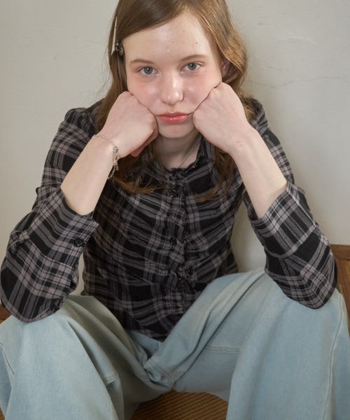 Birthday room（バースデイルーム）の「チェックギャザーシャツ/check gather shirt（シャツ/ブラウス・レディース・ブラック/ネイビー・FREE）」の6枚目の写真