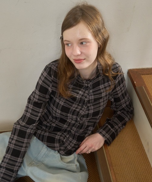 Birthday room（バースデイルーム）の「チェックギャザーシャツ/check gather shirt（シャツ/ブラウス・レディース・ブラック/ネイビー・FREE）」の8枚目の写真