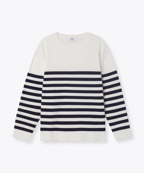 MUSINSA STANDARD KIDS（ムシンサスタンダードキッズ）の「マリンストライプクルーネックニット [アイボリー/ネイビー]（ニット/セーター・レディース・その他・160/100/110/120/130/140/150）」の2枚目の写真