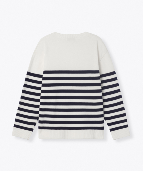 MUSINSA STANDARD KIDS（ムシンサスタンダードキッズ）の「マリンストライプクルーネックニット [アイボリー/ネイビー]（ニット/セーター・レディース・その他・160/100/110/120/130/140/150）」の3枚目の写真