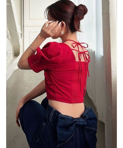 RESEXXY（リゼクシー）の「ピコレーストリミングブラウス【セットアップ着用可能】（シャツ/ブラウス・レディース・レッド/ブラック/アイボリー・FREE）」の3枚目の写真