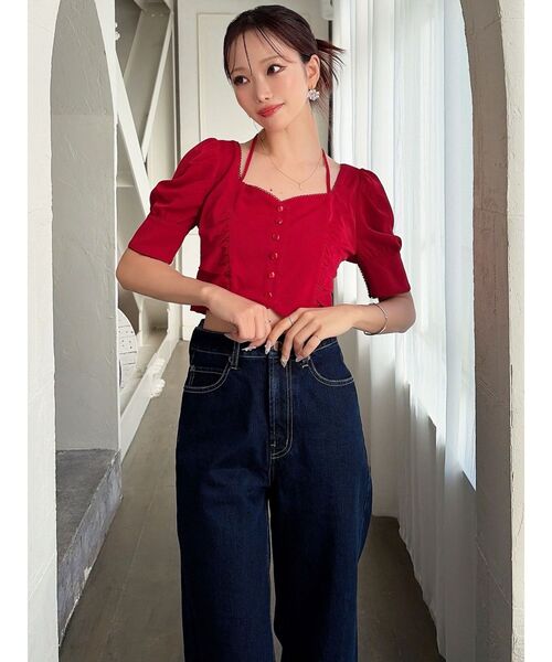 RESEXXY（リゼクシー）の「ピコレーストリミングブラウス【セットアップ着用可能】（シャツ/ブラウス・レディース・レッド/ブラック/アイボリー・FREE）」の5枚目の写真